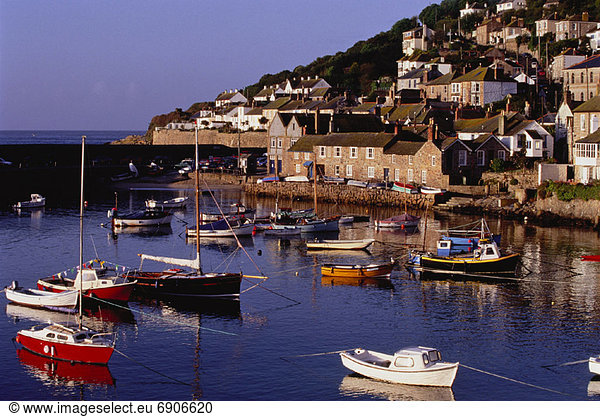 Boats in Harbor  Mousehole Cornwall  England