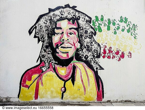 Bob Marley Graffiti in den Tuff Gong Recording Studios  Kingston  Saint Andrew Parish  Jamaika.