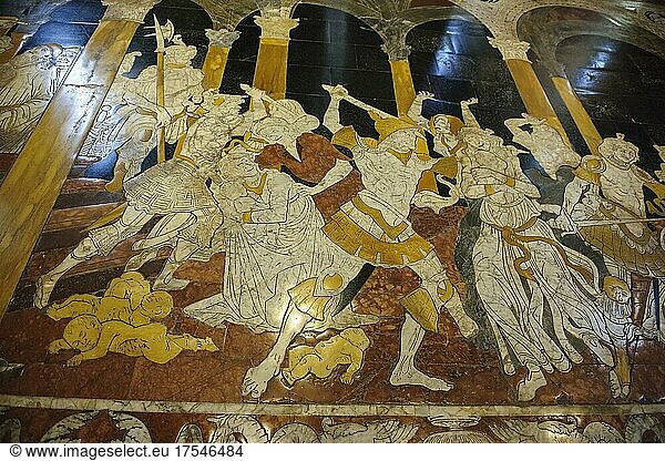 Bodenmosaik aus Marmor  Massaker an den Unschuldigen  Kathedrale von Siena  Siena  Toskana  Italien  Europa