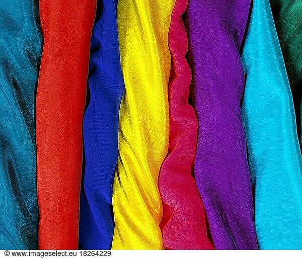 Bolts of Colorful Silk Fabric