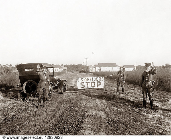 BORDER PATROL  1926. American border patrol agents blocking a road in Gainesville  Florida.