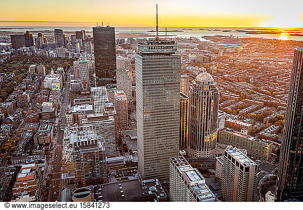 Boston aerial view at sunrise.