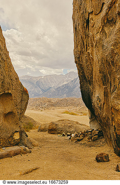 Boulders by camping site near foothills of Alabama Hills in California