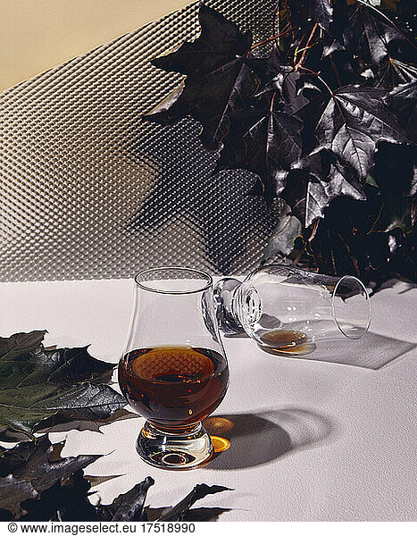 Bourbon Neat with Maple Leaves
