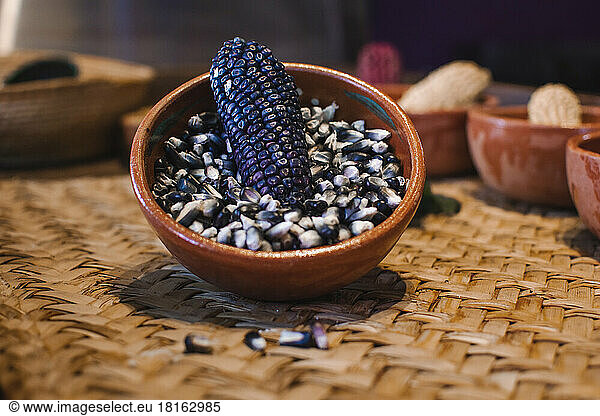 Bowl of black Mexican corn grains