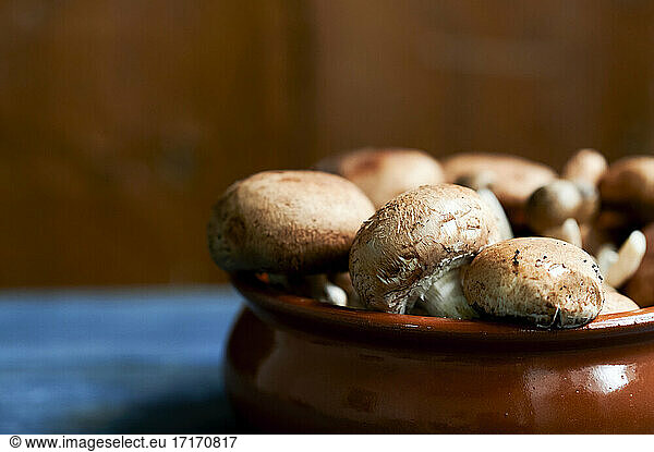 Bowl of brown edible mushrooms