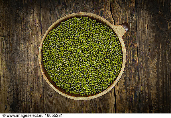 Bowl of green organic mung beans