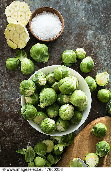 Bowl of raw fresh Brussels sprouts