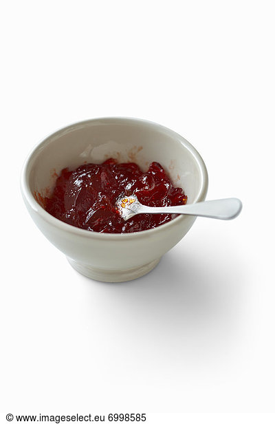 Bowl of Red Pepper Jelly with Spoon