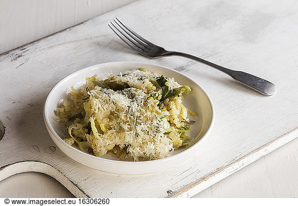 Bowl of vegetarian risotto with cabbage