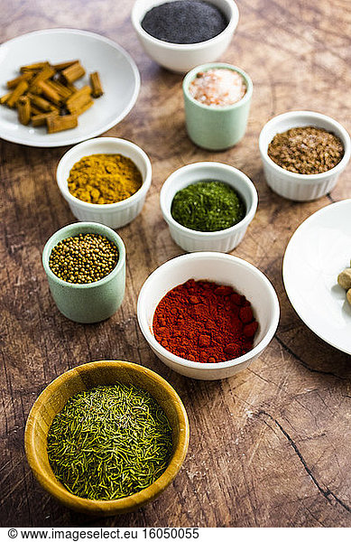 Bowls of assorted spices