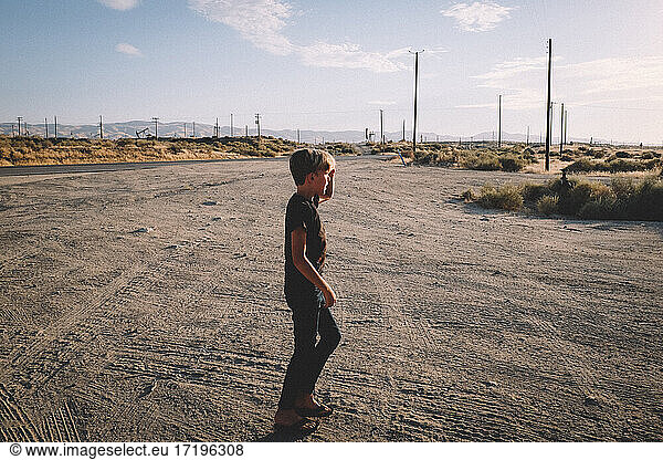 Boy Looks out Across Maricopa Oil Fields