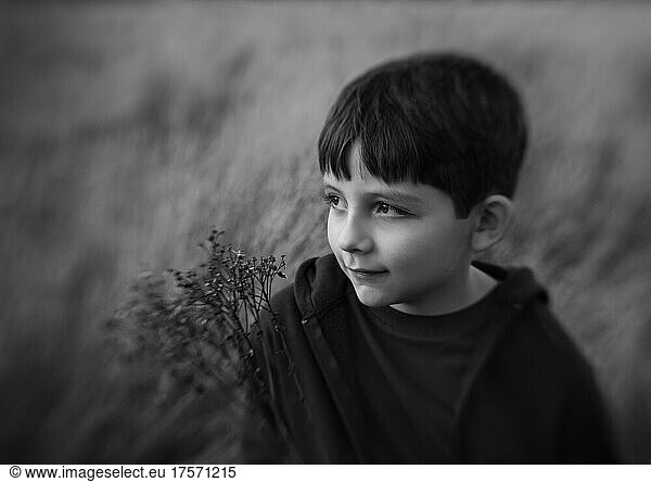 Boy  portrait of child  children  outdoors  black and white