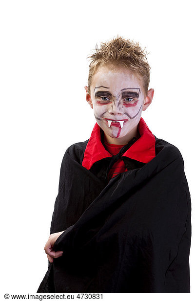 Boy  7 years old  dressed up and made-up as a vampire