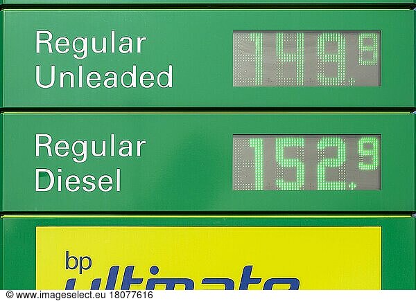 BP Benzinpreis für Benzin und Diesel  Martlesham  Suffolk  England  UK 8. Februar 2022