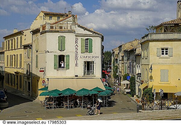 Brasserie L'Aficion  Rü de l'Amphithéâtre  Arles  Provence-Alpes-Cote d'Azur  Frankreich  Europa