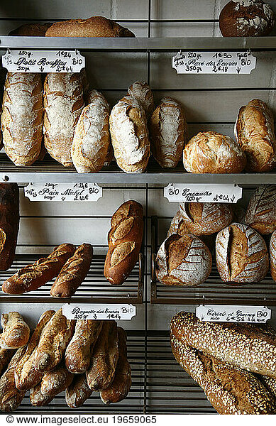 Bread in a bakery  Nantes  Brittany  France.