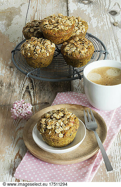 Breakfast muffins with berries  granola and Breakfast muffins with berries  granola and turmeric  studio shot