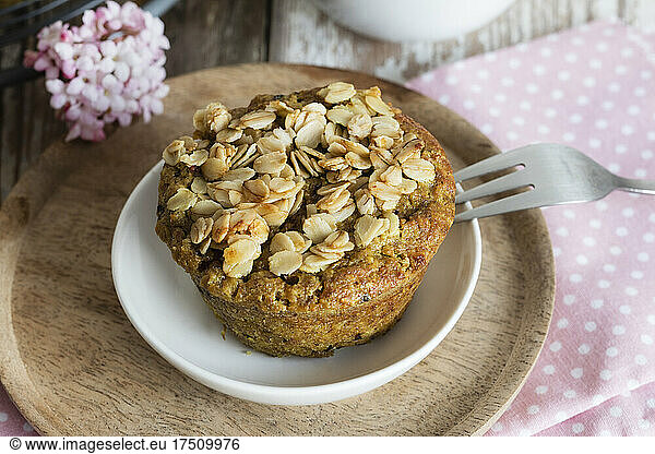 Breakfast muffins with berries  granola and turmeric  studio shot