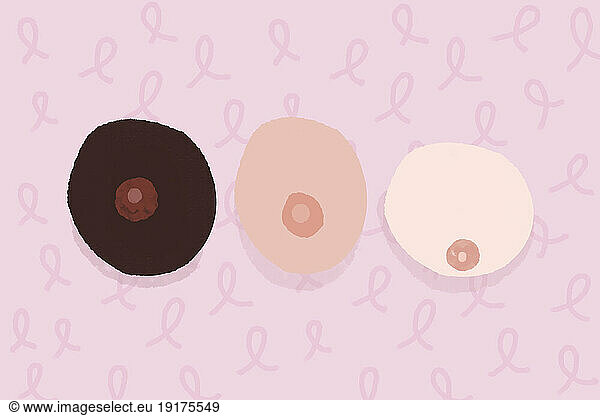 Breasts patterns against cancer ribbon background