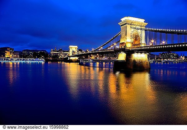 Bridge of the Chains or Szechenyi  Budapest  Hungary.