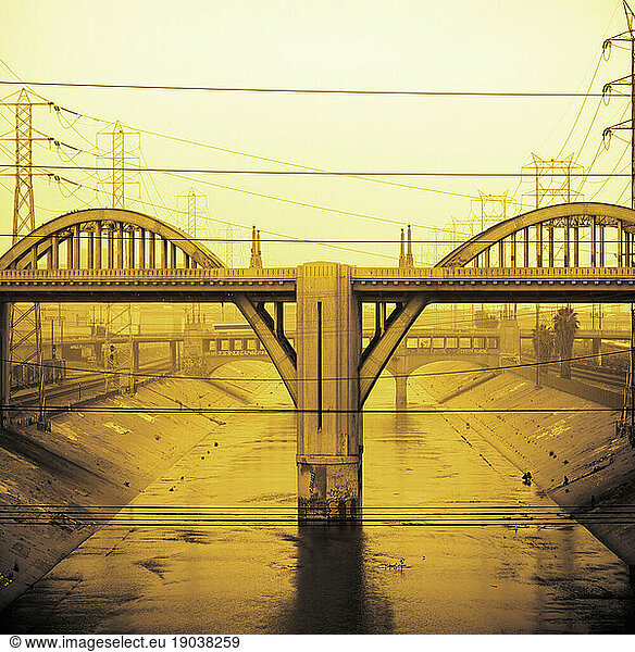 Bridges over the Los Angeles River  Los Angeles  California.