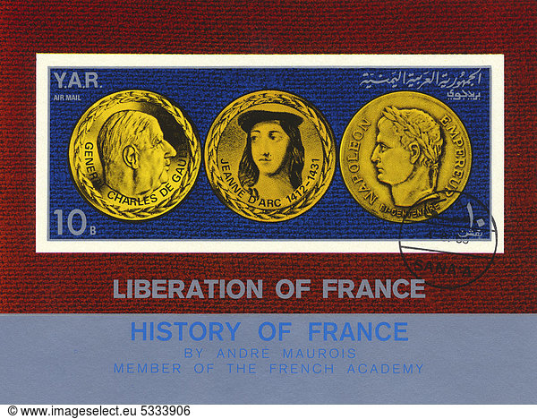 Briefmarke aus dem Jemen  Liberation of France  History of France  1960