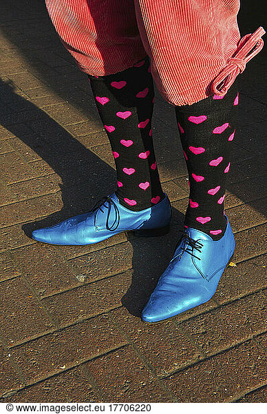Bright Blue Pointed Toed Shoes  Heart Socks And Short Pants  Portobello Road Market; London  England