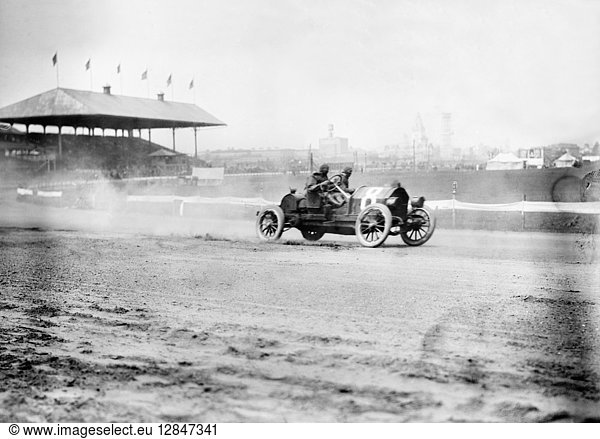 BRIGHTON BEACH: RACETRACK. George Robertson and Al Poole in a Mercedes Simplex  competing in 24-hour auto race at Brighton Beach race track  New York City  1909.