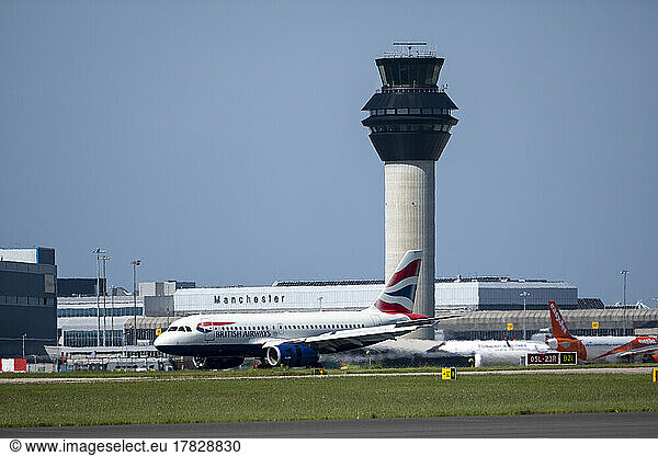 British Airways aircraft landing at Manchester Airport  Manchester  England  United Kingdom  Europe