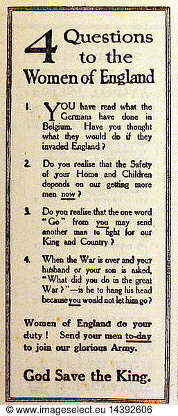 British enlistment propaganda from the First World War. Appealing to specific demographics of people to join the Armed forces. This print appeal sits among many others which spoke directly to Women  Shopkeepers  Irish men  Welsh men etc. Circa early 20th century.