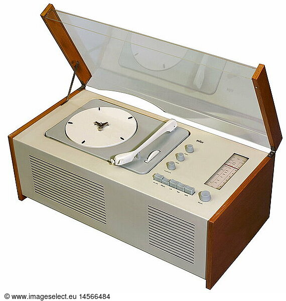 broadcast  radio  radio sets  type  typ Braun SK 4  with integrated record player  Germany  1956  technic  technics  historic  historical  clipping  1950s  design by Hans Gugelot and Diter Rams  Made in Germany  20th century
