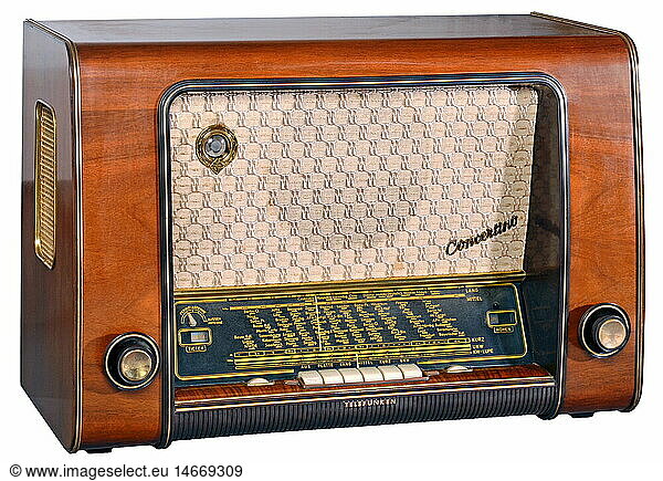 broadcast  radio  Telefunken radio  Concertino 55  original price 1954: 399 DM  Germany  1954  tube radio  four wave range  short wave  shortwave  high frequency  medium wave  long wave  ultra-short wave  USW  ultra short waves  magic  magical  magic eye  magic square  8-phase electric power Super  radio transmitter dial  dial with broadcast station names  radio transmitter name  exotic wooden chassis  Made in Germany  broadcast  technology  engineering  technologies  economic miracle  economic miracles  collectible  collector's item  collectibles  collector's items  still  clipping  cut out  cut-out  cut-outs  1950s  50s  broadcast receiver  broadcast receivers  radio set  radio  radio sets  radios  radio receiver  radio receivers  object  objects  historic  historical  20th century