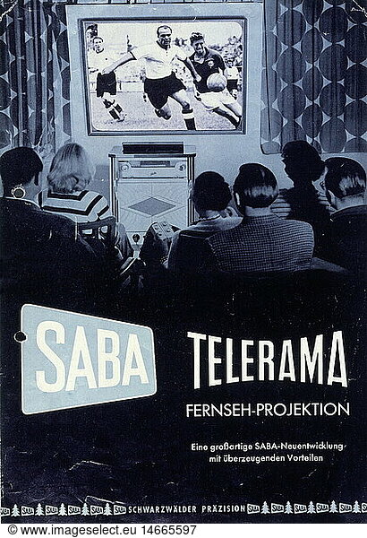 broadcast  television  advertising  Saba Telerama  TV projection  viewer watching with remote control  1958