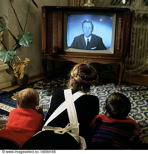 broadcast  television  children and maidservant watching TV  1970s