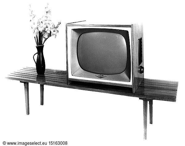 broadcast  television  television set Metz 965  Germany  circa 1960  television furniture  furniture  table  tables  flower vase  flower vases  flowers  flower  vase  vases  telecommunications  telecommunication  telecom  technics  industry  industries  consumer electronics  entertainment electronics  home electronics  home entertainment  Germany  1950s  20th century  1960s  television set  TV set  TV  television sets  TV sets  TVs  historic  historical