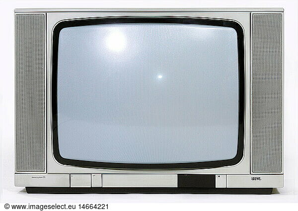 broadcast  television  TV set  typ Loewe stereo system 30  Germany  1984 / 1985  technic  technics  invention  historic  historical  1980s  design  white  front side  clipping  type  sets  20th century