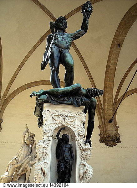 Bronze Statue Of Perseus Holding The Severed Head Of Medusa Perseus Stands Naked Triumphantly