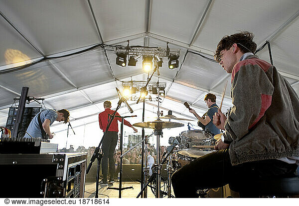 Brooklyn rock band  The Drums  performs on stage during SXSW 2010.