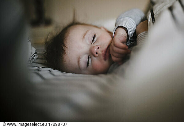 Brown Haired Sleeping Infant Boy Peacefully Co-Sleeping