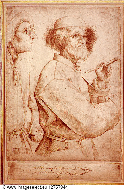 BRUEGEL: PAINTER  1565. The Painter and the Connosseur. Pen drawing by Pieter Bruegel the Elder  c1565.