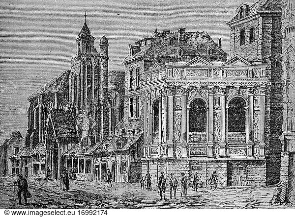 Brunnen und Kirche der Unschuldigen unter Heinrich II  populäre Geschichte Frankreichs von Heinrich Martin  Herausgeber Furne 1860.