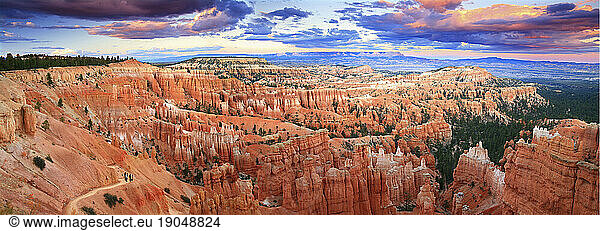 Bryce Canyon National parks unique maze of Hoodoos taken at sunset from Sunset Point vista.