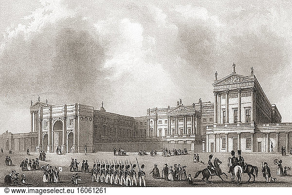 Buckingham Palace  City of Westminster  London  England  19th century. From The History of London: Illustrated by Views in London and Westminster  published c.1838.