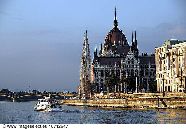 Budapest  capital of Hungary  is situated on both banks of the Danube which runs South to North through the city.