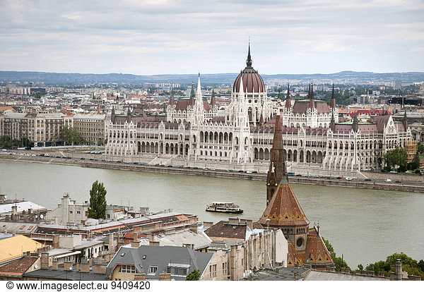 Budapest Hauptstadt Gebäude Fluss Parlamentsgebäude Ansicht Donau Ungarn