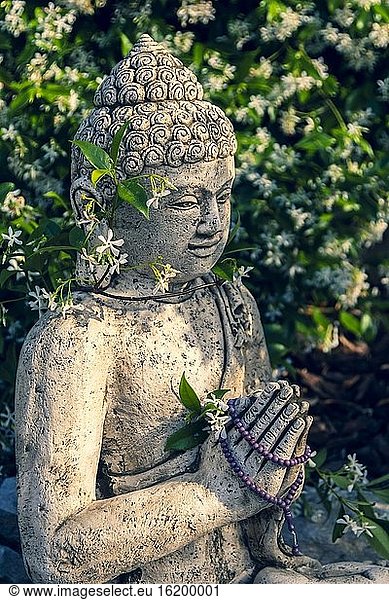 Buddha-Statue in einem Garten. Ayegui  Navarra  Spanien  Europa.