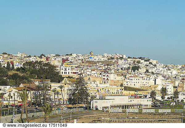 Buildings in city against clear sky at Tangier  Morocco