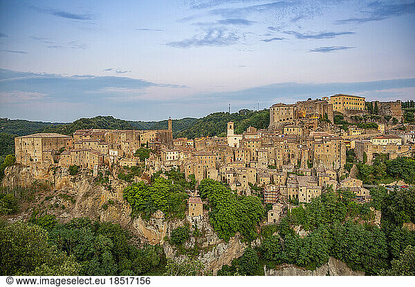 Buildings in town of Sorano at sunset  Tuscany  Italy