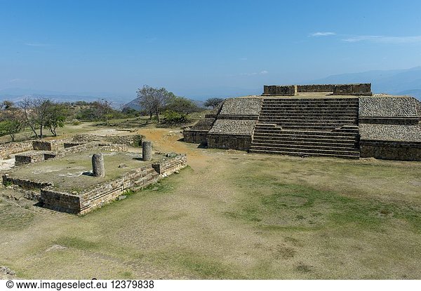 Buildings on the North Platform of Monte Alban (UNESCO World Heritage Site)  a large pre-Columbian archaeological site in the Valley of Oaxaca region  Oaxaca  Mexico.